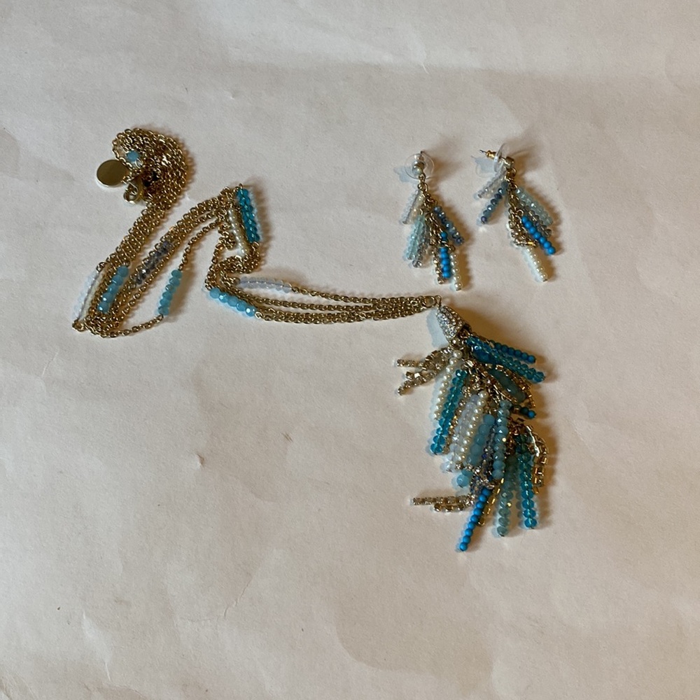 WHBM Long  Necklace with Tassels and Matching Earrings